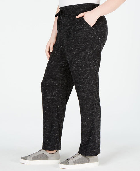 Ideology Womens Plus Size Space-dyed Wide-leg Pants Deep Black 3X